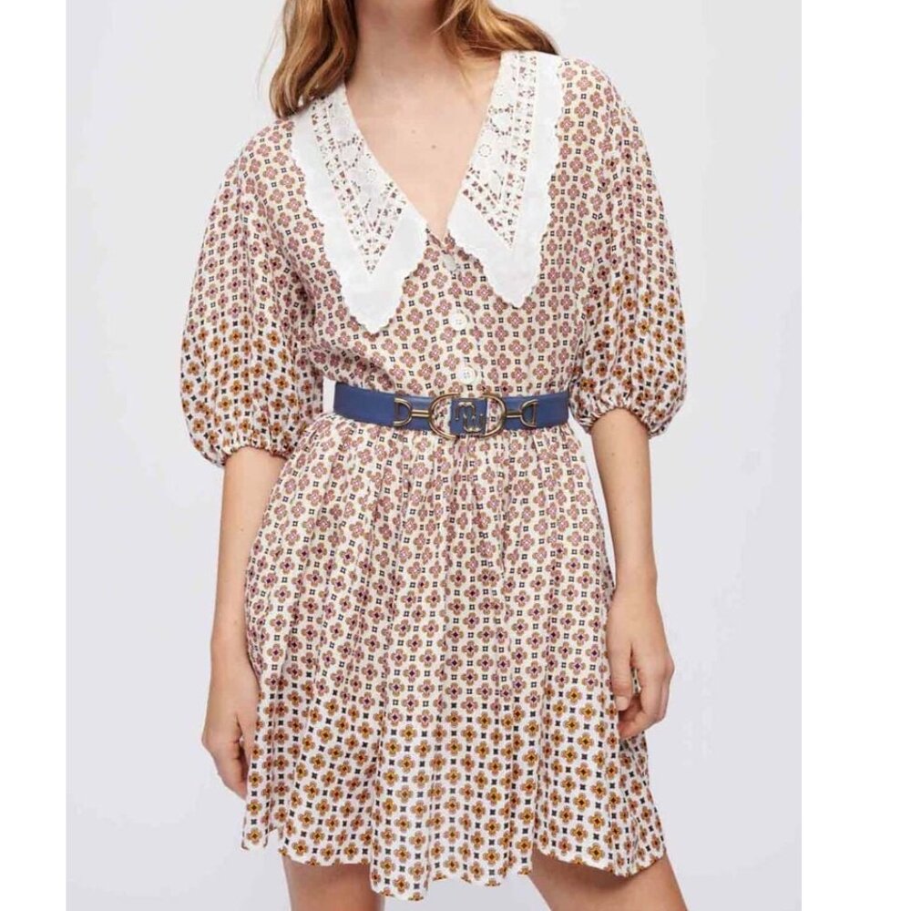 MAJE Romelange Linen Dress With Embroidered Collar - Picture 3 of 9